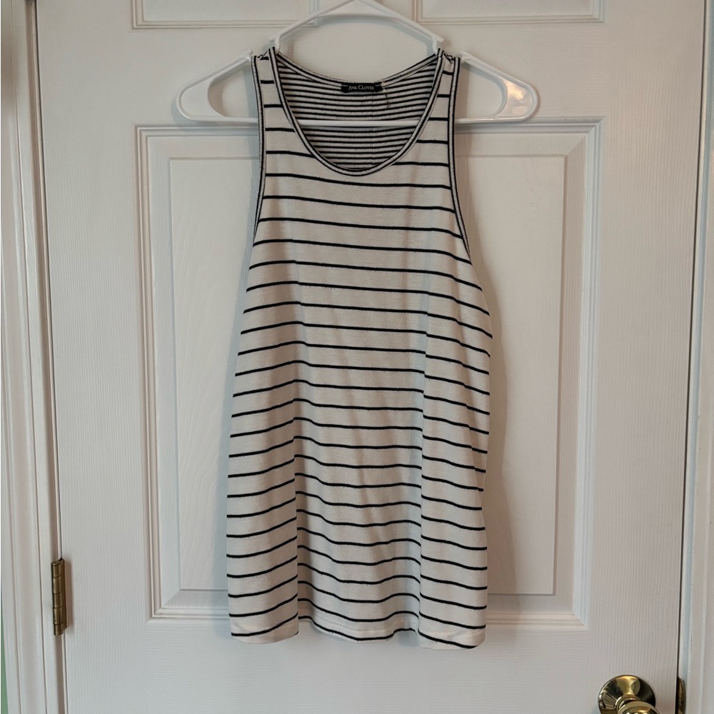 Pink Clover Black and White Striped Tank Top